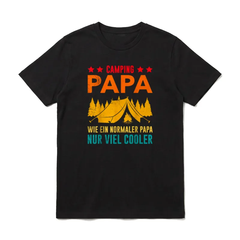 Camping Papa wie T-Shirt – Gelbes Zelt im Wald mit Text Camping Papa nur viel cooler – Klassisches T-Shirt in Schwarz