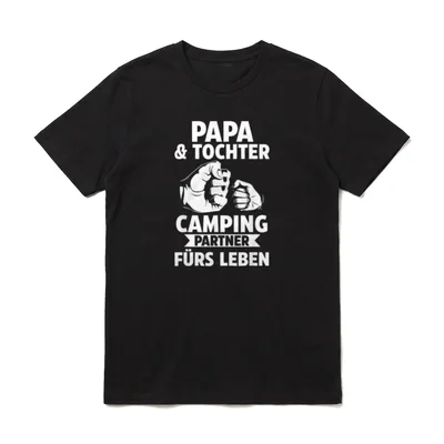 Papa und Tochter Camper T-Shirt – Faustgruß von Vater und Tochter mit Camping-Schriftzug – Klassisches T-Shirt in Schwarz