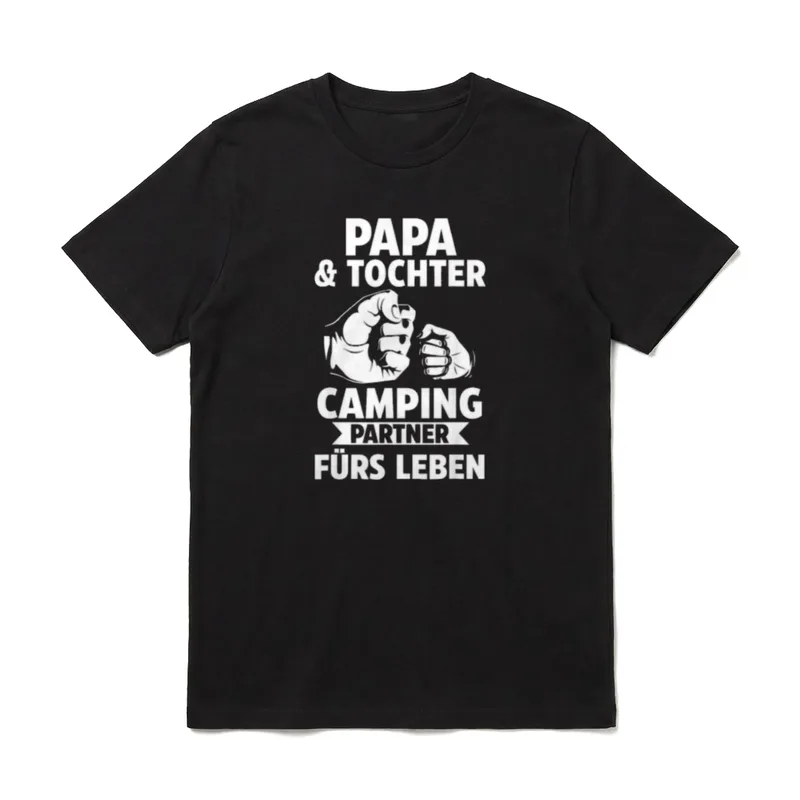 Papa und Tochter Camper T-Shirt – Faustgruß von Vater und Tochter mit Camping-Schriftzug – Klassisches T-Shirt in Schwarz