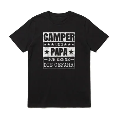 Natur Retro Papa Camper T-Shirt – Camper und Papa Ich kenne die Gefahr Vintage Stern Druck – Klassisches T-Shirt in Schwarz