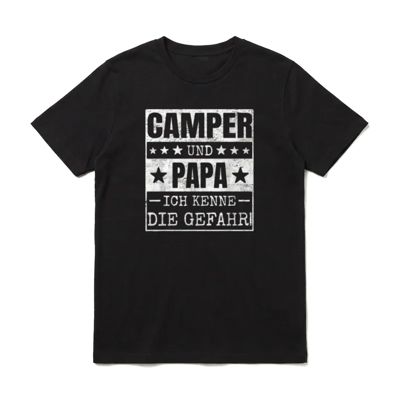 Natur Retro Papa Camper T-Shirt – Camper und Papa Ich kenne die Gefahr Vintage Stern Druck – Klassisches T-Shirt in Schwarz
