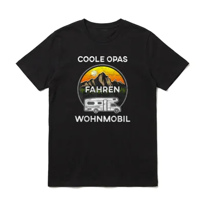 T-Shirt Camping lustig – Coole Opas fahren Wohnmobil Grafik mit Bergpanorama und Camper – Klassisches T-Shirt in Schwarz