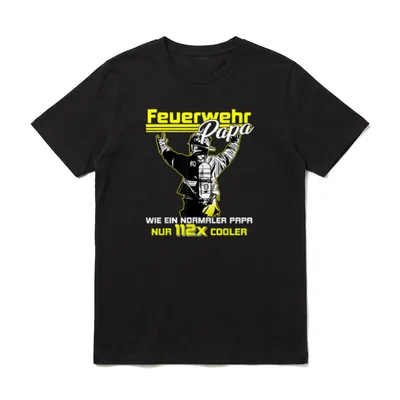 Feuerwehr T-Shirt Herren – Feuerwehrmann von hinten, Spruch „Feuerwehr Papa 112x cooler“ – Klassisches T-Shirt in Schwarz