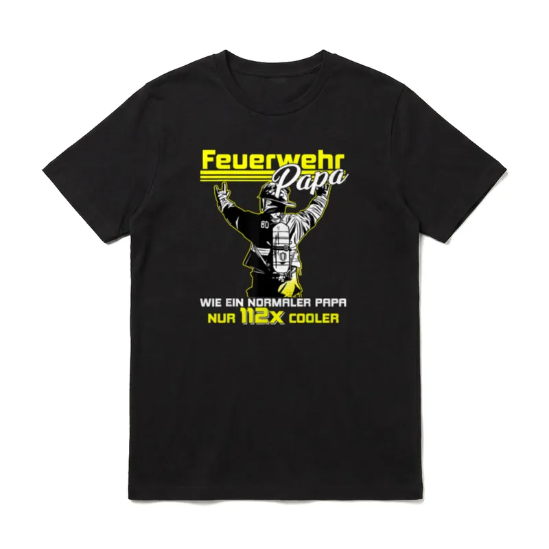 Feuerwehr T-Shirt Herren – Feuerwehrmann von hinten, Spruch „Feuerwehr Papa 112x cooler“ – Klassisches T-Shirt in Schwarz