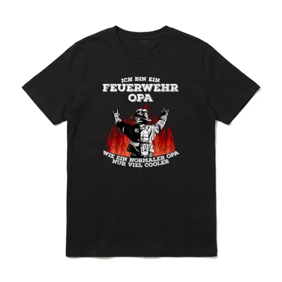 Feuerwehr Opa Cooler Opa T-Shirt – Feuerwehr Opa mit Skateboard und Rocker-Geste vor Flammen – Klassisches T-Shirt in Schwarz