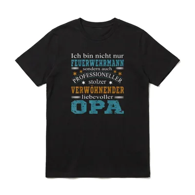 Feuerwehr Opa T-Shirt – Spruch: Feuerwehrmann und stolzer, liebevoller Opa mit Sternen – Klassisches T-Shirt in Schwarz