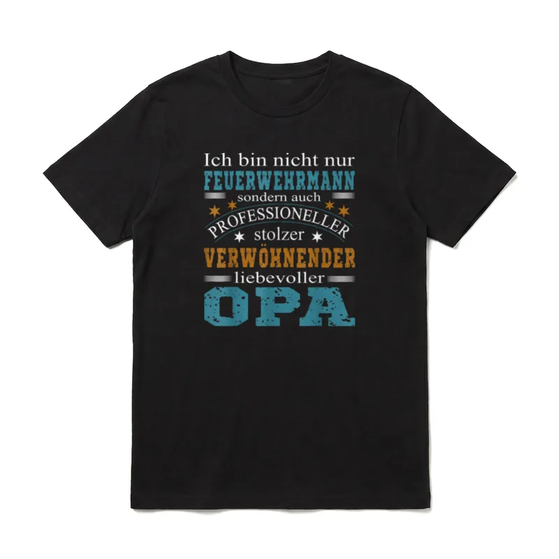 Feuerwehr Opa T-Shirt – Spruch: Feuerwehrmann und stolzer, liebevoller Opa mit Sternen – Klassisches T-Shirt in Schwarz