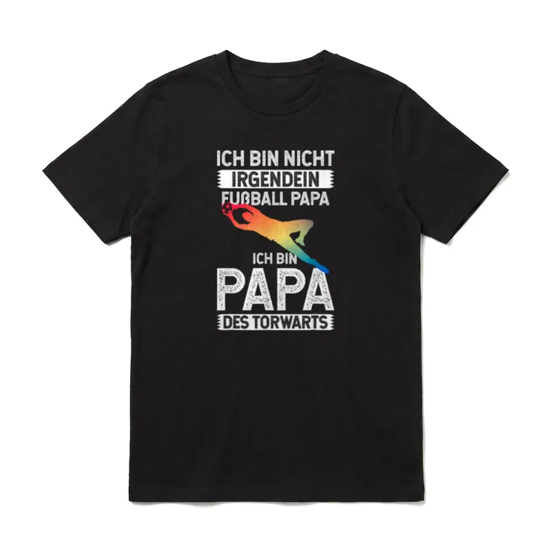 Fussball Shirt Herren – Bunte Torwart-Silhouette mit Text Ich Bin Papa Des Torwarts – Klassisches T-Shirt in Schwarz