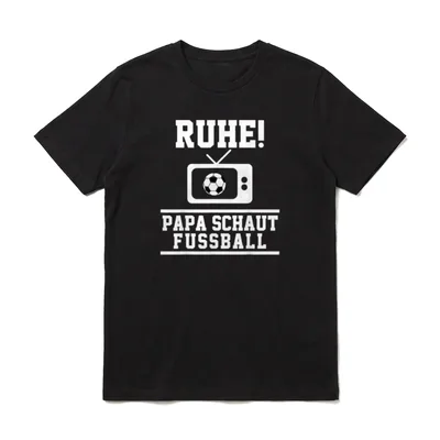 T-Shirt Sprüche Fussball – weißer Schriftzug über einem Retro-TV mit Fussballbildschirm – Klassisches T-Shirt in Schwarz