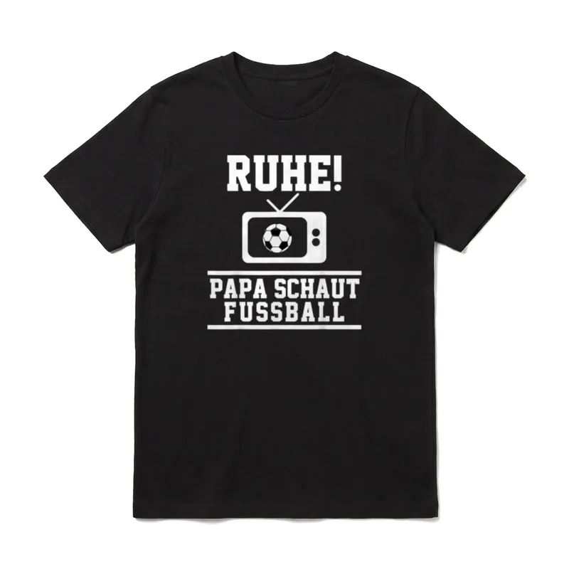 T-Shirt Sprüche Fussball – weißer Schriftzug über einem Retro-TV mit Fussballbildschirm – Klassisches T-Shirt in Schwarz