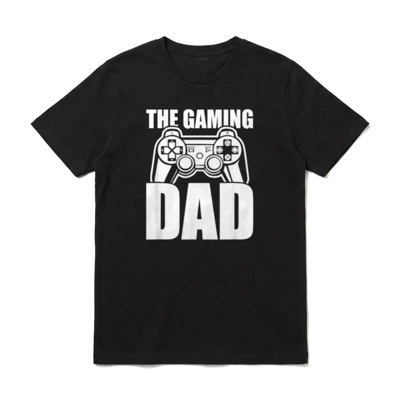 Retro Gaming Shirt – Schriftzug „The Gaming Dad“ mit Controller-Grafik – Klassisches T-Shirt in Schwarz