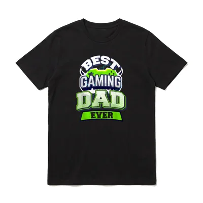 Pc Gaming T-Shirt – Best Gaming Dad Ever Text mit grünem Gamepad und Blitzgrafik – Klassisches T-Shirt in Schwarz