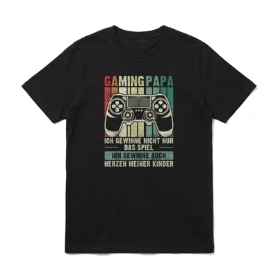 Vater Spruch Vatertag Gaming T-Shirt – Retro Gamepad Illustration mit Gaming Papa Spruch – Klassisches T-Shirt in Schwarz