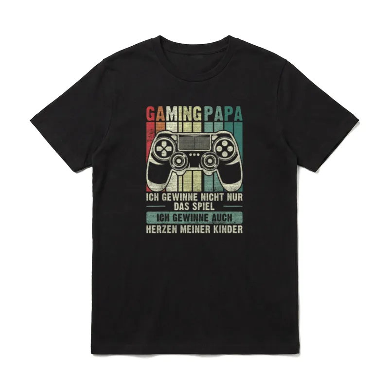 Vater Spruch Vatertag Gaming T-Shirt – Retro Gamepad Illustration mit Gaming Papa Spruch – Klassisches T-Shirt in Schwarz