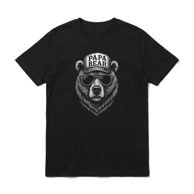 Lustiges T-Shirt Geburtstag – Bärenkopf mit Kappe und Sonnenbrille, Schriftzug PAPA BEAR – Klassisches T-Shirt in Schwarz