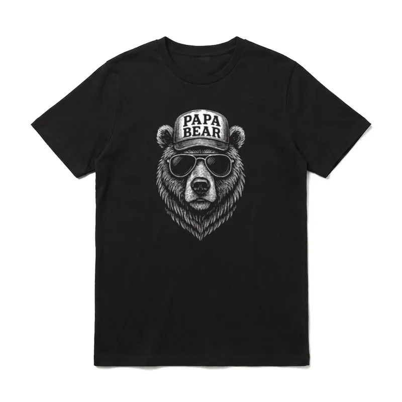 Lustiges T-Shirt Geburtstag – Bärenkopf mit Kappe und Sonnenbrille, Schriftzug PAPA BEAR – Klassisches T-Shirt in Schwarz