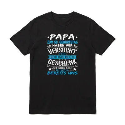 T-Shirt 50 Geburtstag – Schriftzug Papa zum 50 Geburtstag mit Sternchen und blauen Akzenten – Klassisches T-Shirt in Schwarz