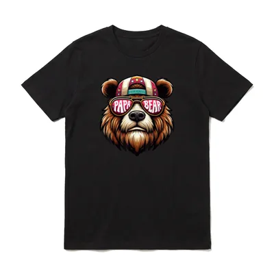 Papa Lustig Papa Geburtstag T-Shirt – Bär mit Kappe und Sonnenbrille mit Text PAPA BEAR – Klassisches T-Shirt in Schwarz