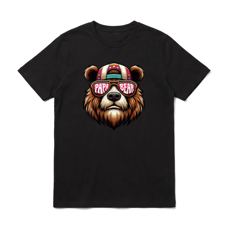 Papa Lustig Papa Geburtstag T-Shirt – Bär mit Kappe und Sonnenbrille mit Text PAPA BEAR – Klassisches T-Shirt in Schwarz