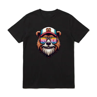 Papa Lustig Papa Geburtstag T-Shirt – Bär mit Kappe und PAPA BEAR Sonnenbrille – Klassisches T-Shirt in Schwarz