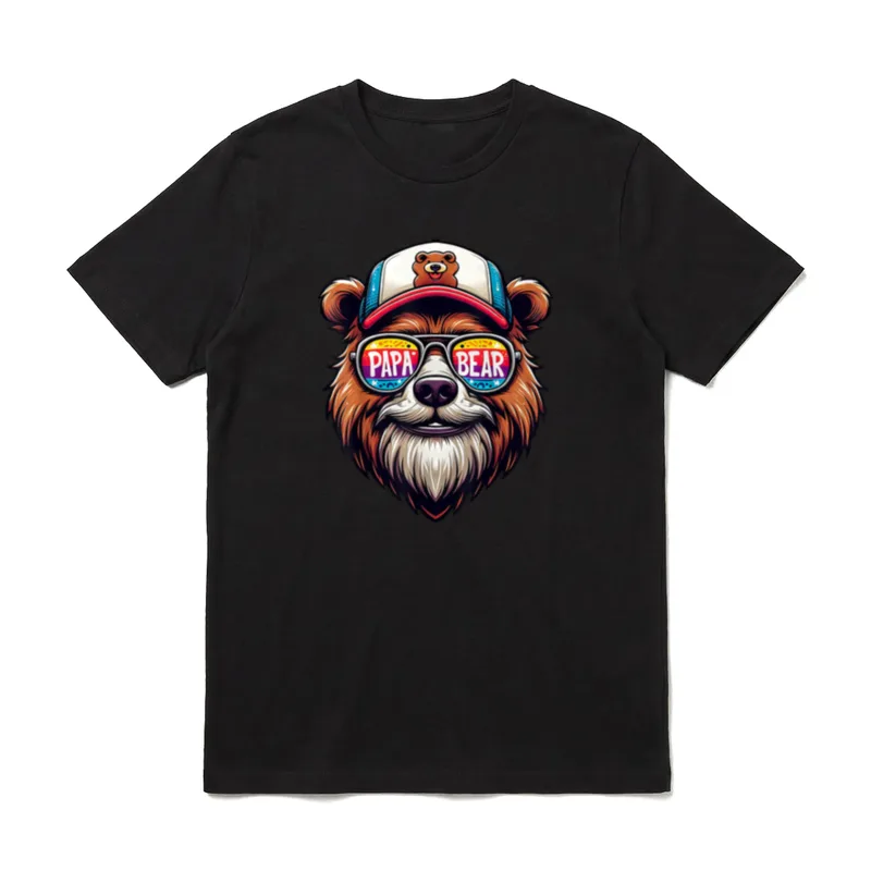 Papa Lustig Papa Geburtstag T-Shirt – Bär mit Kappe und PAPA BEAR Sonnenbrille – Klassisches T-Shirt in Schwarz