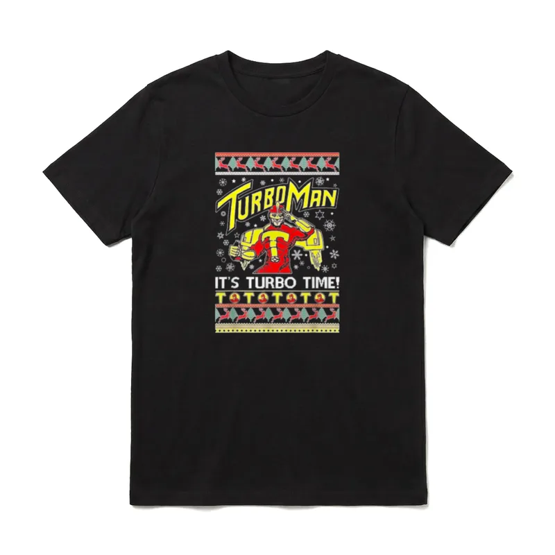 Funny TurboMan It's Turbo T-Shirt – Roter Held „Turboman“ mit Spruch „It's Turbo Time!“ – Klassisches T-Shirt in Schwarz