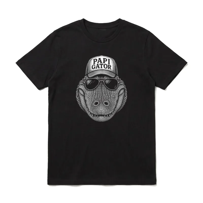 Papa Lustig Papa Geburtstag T-Shirt – Alligator mit Cap „Papi Gator“ und Sonnenbrille – Klassisches T-Shirt in Schwarz