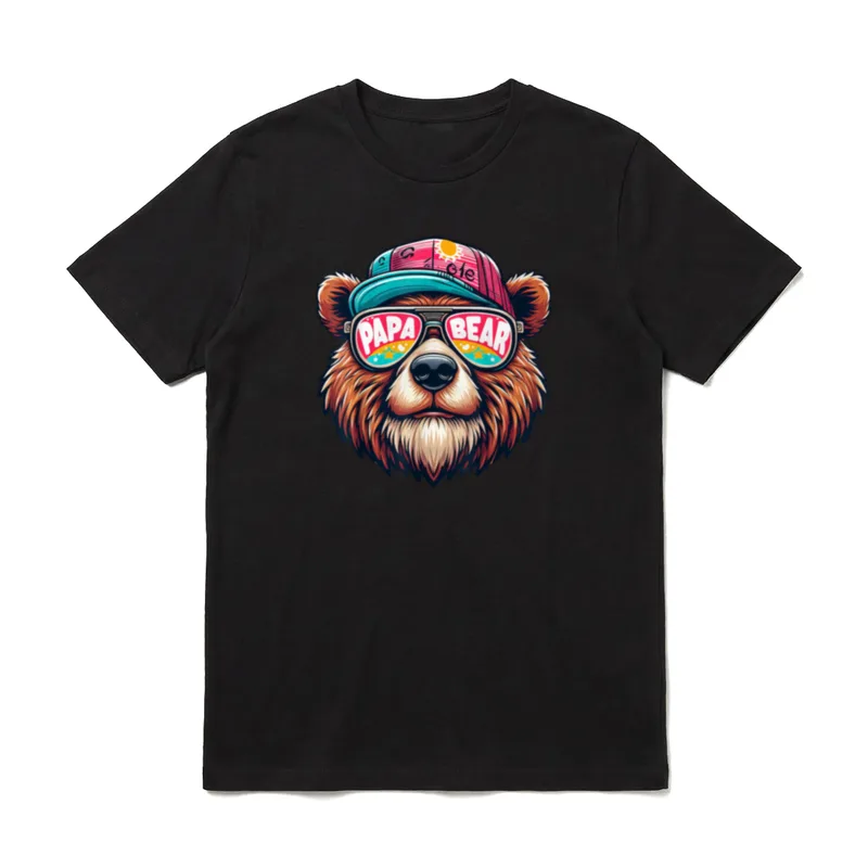Papa Lustig Papa Geburtstag T-Shirt – Bärenkopf mit Kappe und PAPA BEAR Sonnenbrille – Klassisches T-Shirt in Schwarz