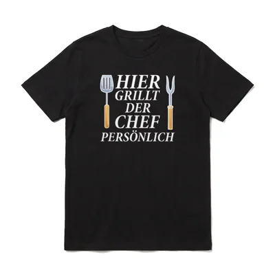 Hier grillt der Chef T-Shirt – Klassisches T-Shirt in Schwarz