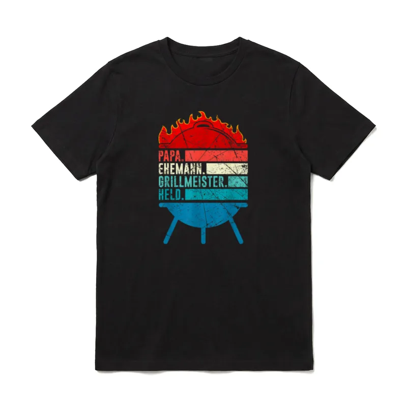 Papa Ehemann Grillmeister Held Retro T-Shirt – Klassisches T-Shirt in Schwarz