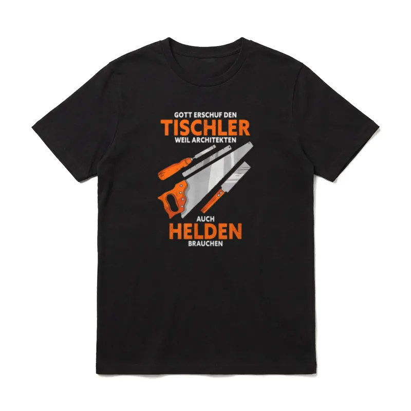 Lustige Tischler Geschenke T-Shirt – Säge, Stechbeitel, Spruch über Tischler als Helden – Klassisches T-Shirt in Schwarz
