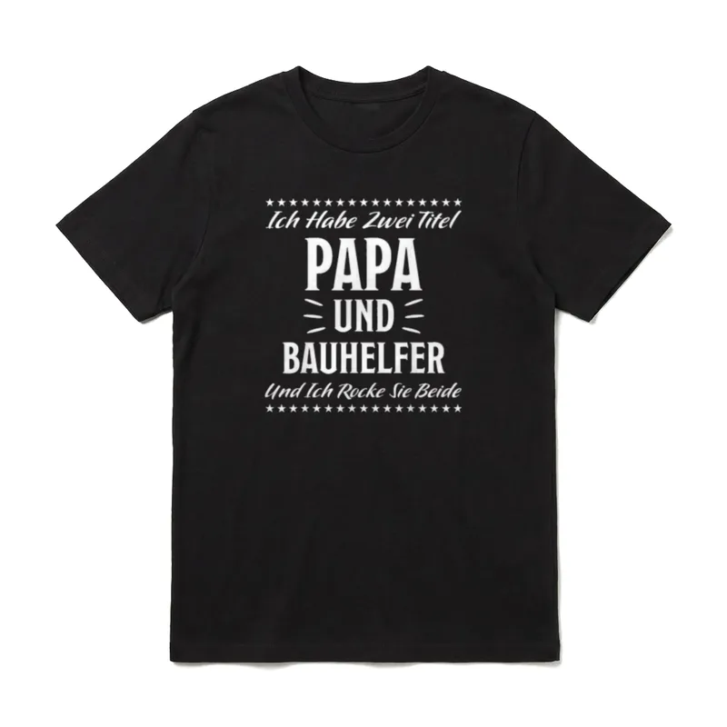 T-Shirt Berufe – Schriftzug „Papa und Bauhelfer“ mit Sternenrahmen – Klassisches T-Shirt in Schwarz