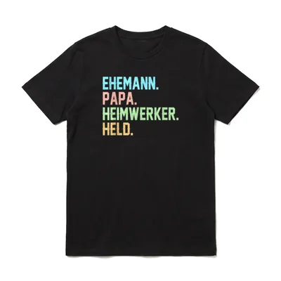 Ehemann papa Heimwerker Held T-Shirt – Vier Zeilen: Ehemann, Papa, Heimwerker, Held – Klassisches T-Shirt in Schwarz