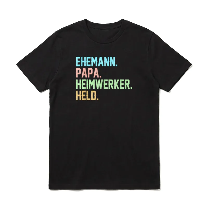Ehemann papa Heimwerker Held T-Shirt – Vier Zeilen: Ehemann, Papa, Heimwerker, Held – Klassisches T-Shirt in Schwarz