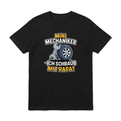 Mini Mechaniker Ich schraub T-Shirt – Aufdruck Mini Mechaniker mit Autoreifen und Schlüssel – Klassisches T-Shirt in Schwarz