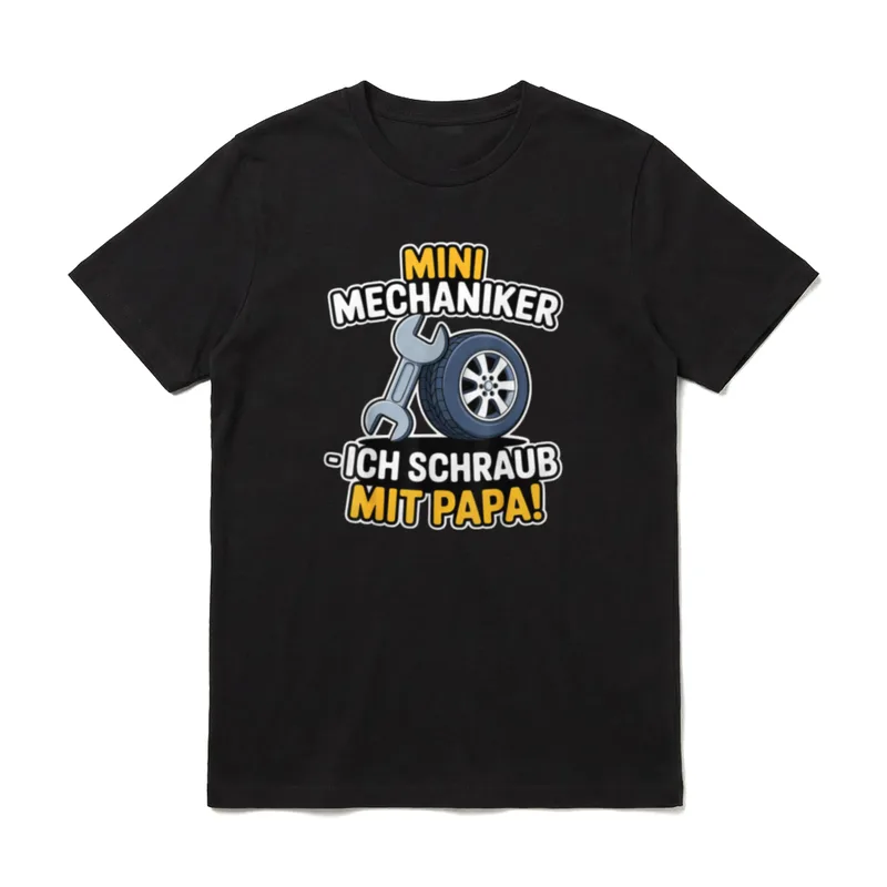 Mini Mechaniker Ich schraub T-Shirt – Aufdruck Mini Mechaniker mit Autoreifen und Schlüssel – Klassisches T-Shirt in Schwarz