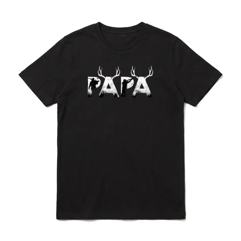 Jagd T-Shirt – PAPA Schriftzug mit Jäger-Silhouetten und Geweih – Klassisches T-Shirt in Schwarz