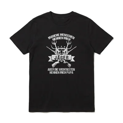 Beste Jäger Papa Spruch T-Shirt – Spruch Jäger Papa mit Gewehren und Geweih im Vintage-Look – Klassisches T-Shirt in Schwarz