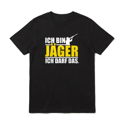 Jäger Jagen Jagd I T-Shirt – Ich bin Jäger ich darf das Schriftzug mit Schützensilhouette – Klassisches T-Shirt in Schwarz