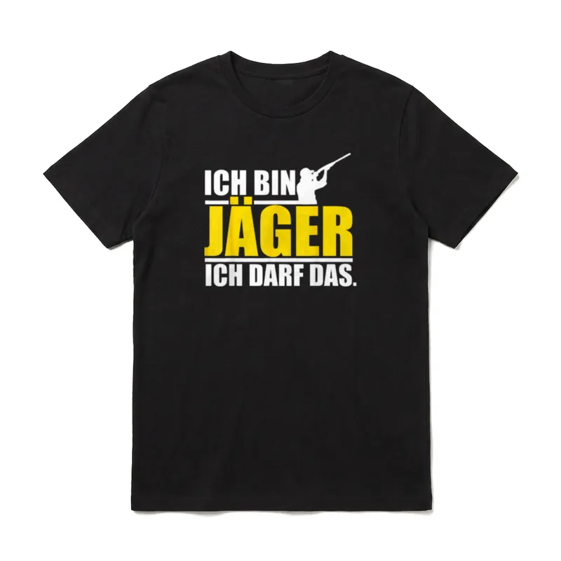 Jäger Jagen Jagd I T-Shirt – Ich bin Jäger ich darf das Schriftzug mit Schützensilhouette – Klassisches T-Shirt in Schwarz