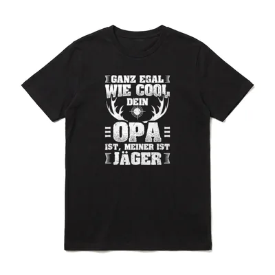 Opa Cool Jäger Jagen T-Shirt – Weißer Schriftzug mit Geweih und Fadenkreuz – Klassisches T-Shirt in Schwarz