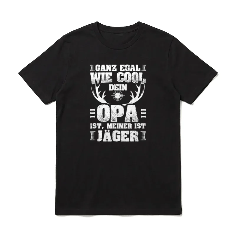 Opa Cool Jäger Jagen T-Shirt – Weißer Schriftzug mit Geweih und Fadenkreuz – Klassisches T-Shirt in Schwarz