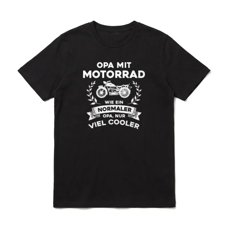 Biker Shirt Damen – Motorrad mit Lorbeerkranz und Spruch „Opa mit Motorrad“ – Klassisches T-Shirt in Schwarz
