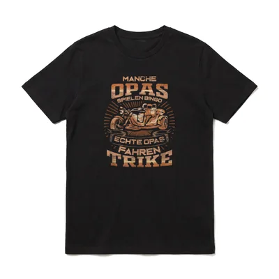 Vintage Biker Shirt – Lustiger Aufdruck mit Dreirad und Text über echte Biker-Opas – Klassisches T-Shirt in Schwarz