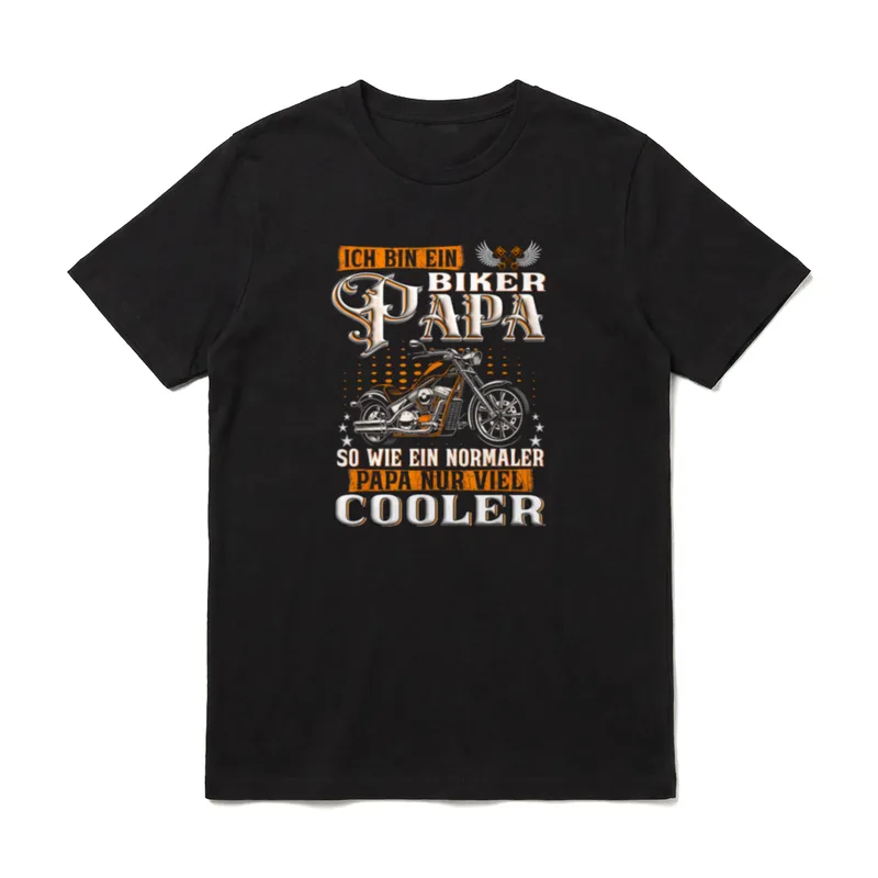 Lustig Ich bin T-Shirt – Biker Papa Shirt mit Chopper Grafik und orangefarbenem Schriftzug – Klassisches T-Shirt in Schwarz