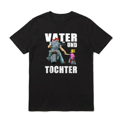 Vater und Tochter Biker T-Shirt – mit Illustration von hinten – Klassisches T-Shirt in Schwarz