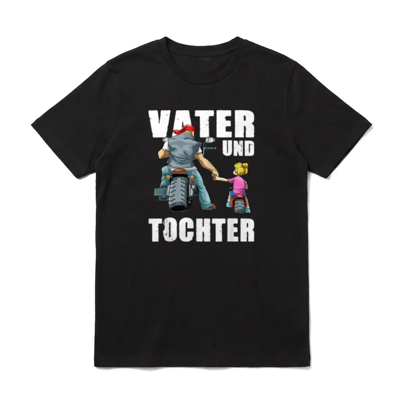 Vater und Tochter Biker T-Shirt – mit Illustration von hinten – Klassisches T-Shirt in Schwarz