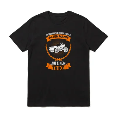 Trike Motorrad Opa Dad T-Shirt – Trike-Motorrad im Lorbeerkranz mit Spruch-Banderolen – Klassisches T-Shirt in Schwarz