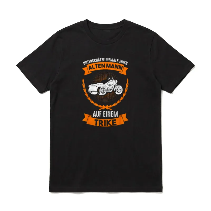 Trike Motorrad Opa Dad T-Shirt – Trike-Motorrad im Lorbeerkranz mit Spruch-Banderolen – Klassisches T-Shirt in Schwarz