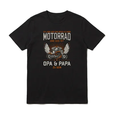 Opa Papa Biker T-Shirt – Fliegendes Motorrad mit Flügeln und Text über Opa und Papa Liebe – Klassisches T-Shirt in Schwarz